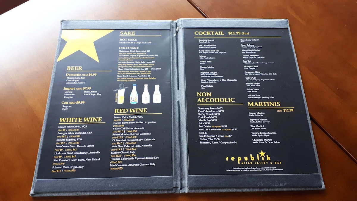Menu, Republik Asian Eatery And Bar - Windsor
