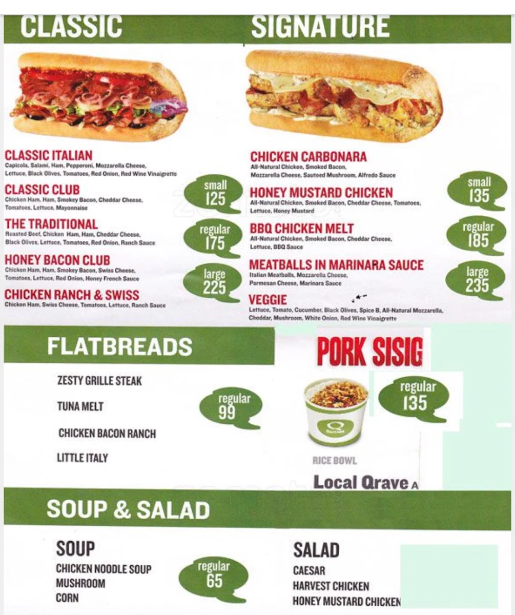Menu, Quiznos