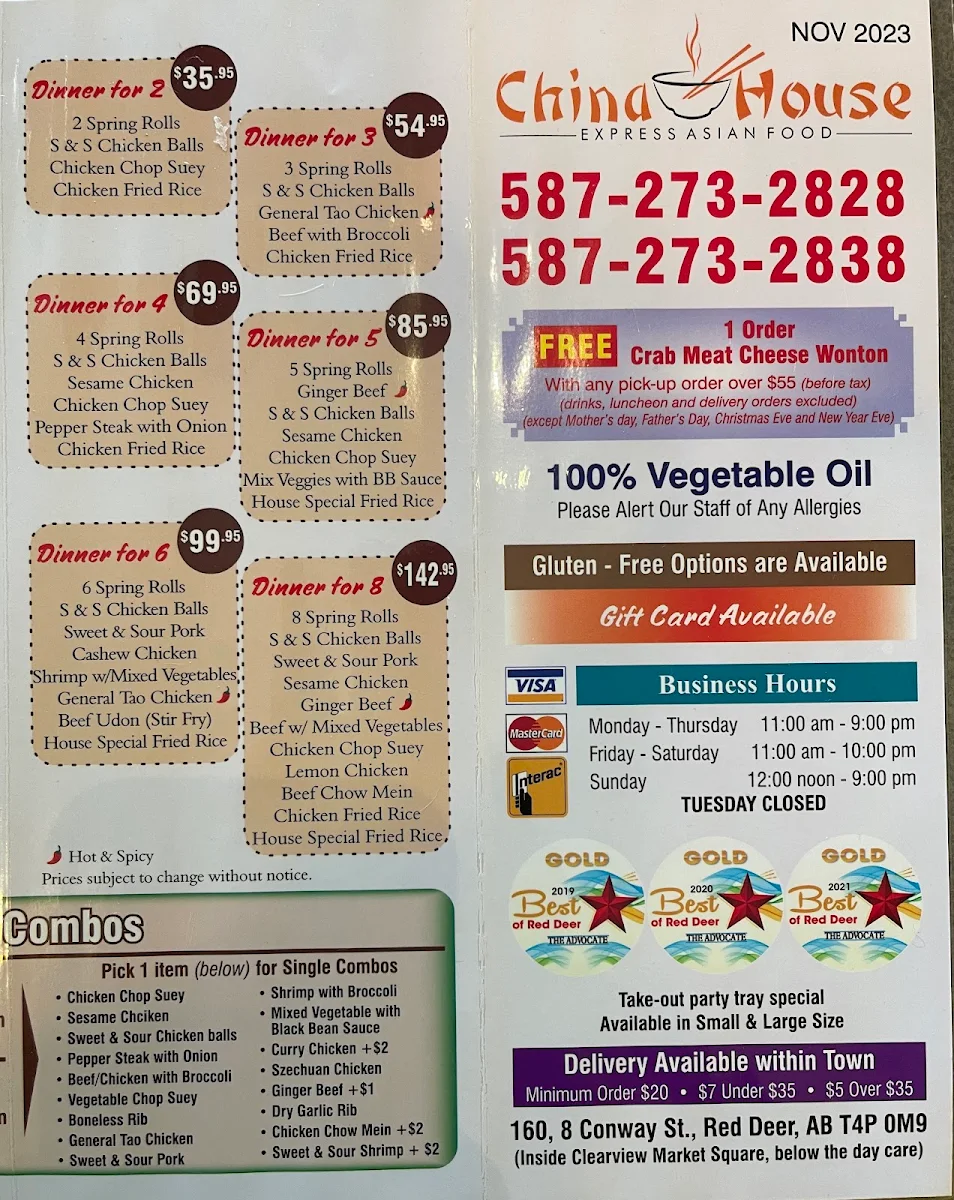 Menu, China House