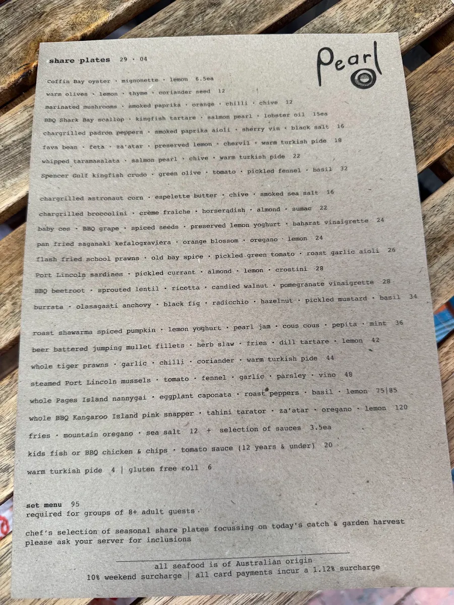 Menu, Pearl