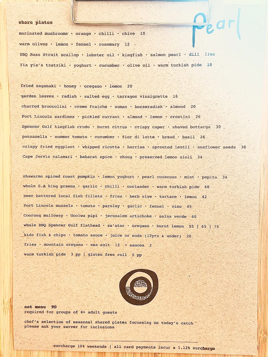 Menu, Pearl