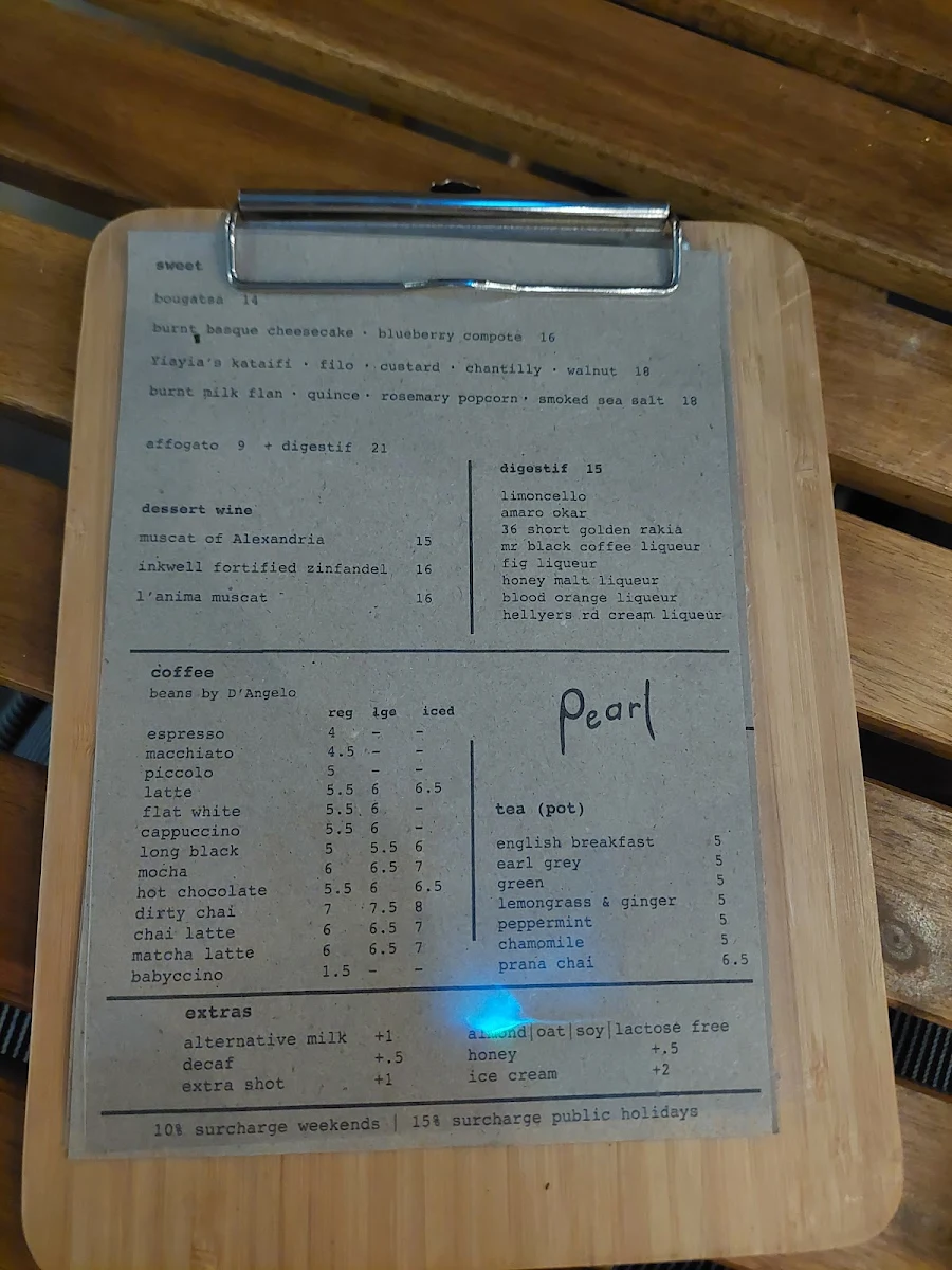 Menu, Pearl