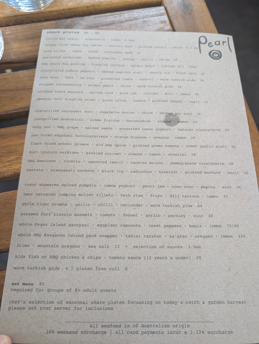 Menu, Pearl
