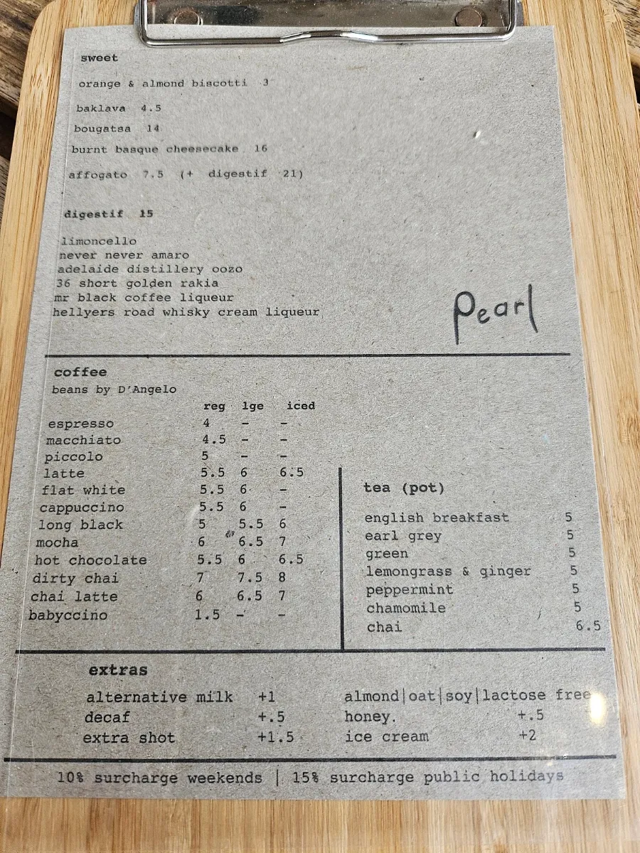 Menu, Pearl