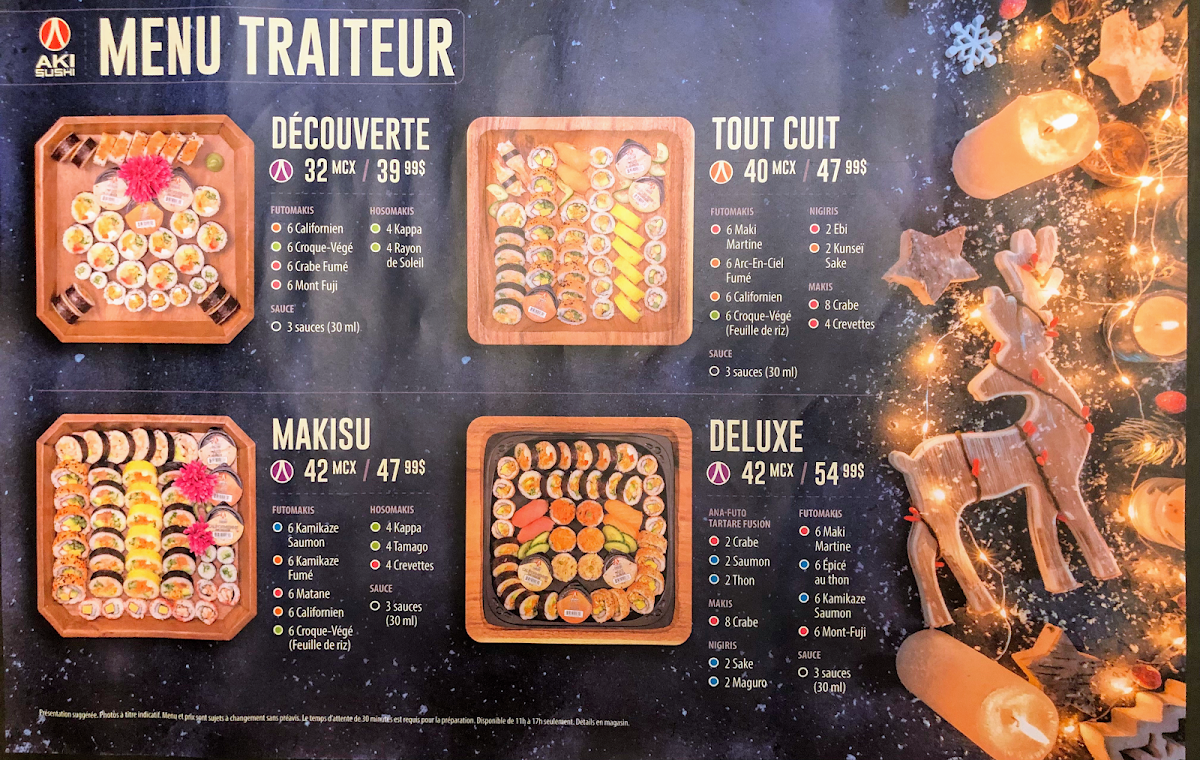 Menu, Aki Sushi
