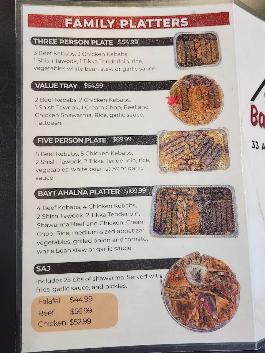 Menu, Bayt Ahalna Restaurant - مطعم بيت أهلنا
