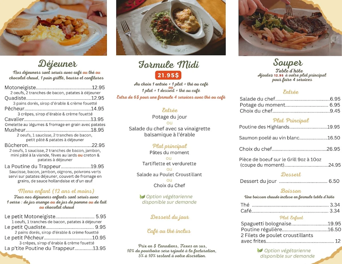 Menu, Restaurant La Bondrée