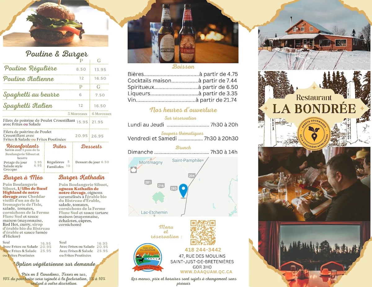 Menu, Restaurant La Bondrée