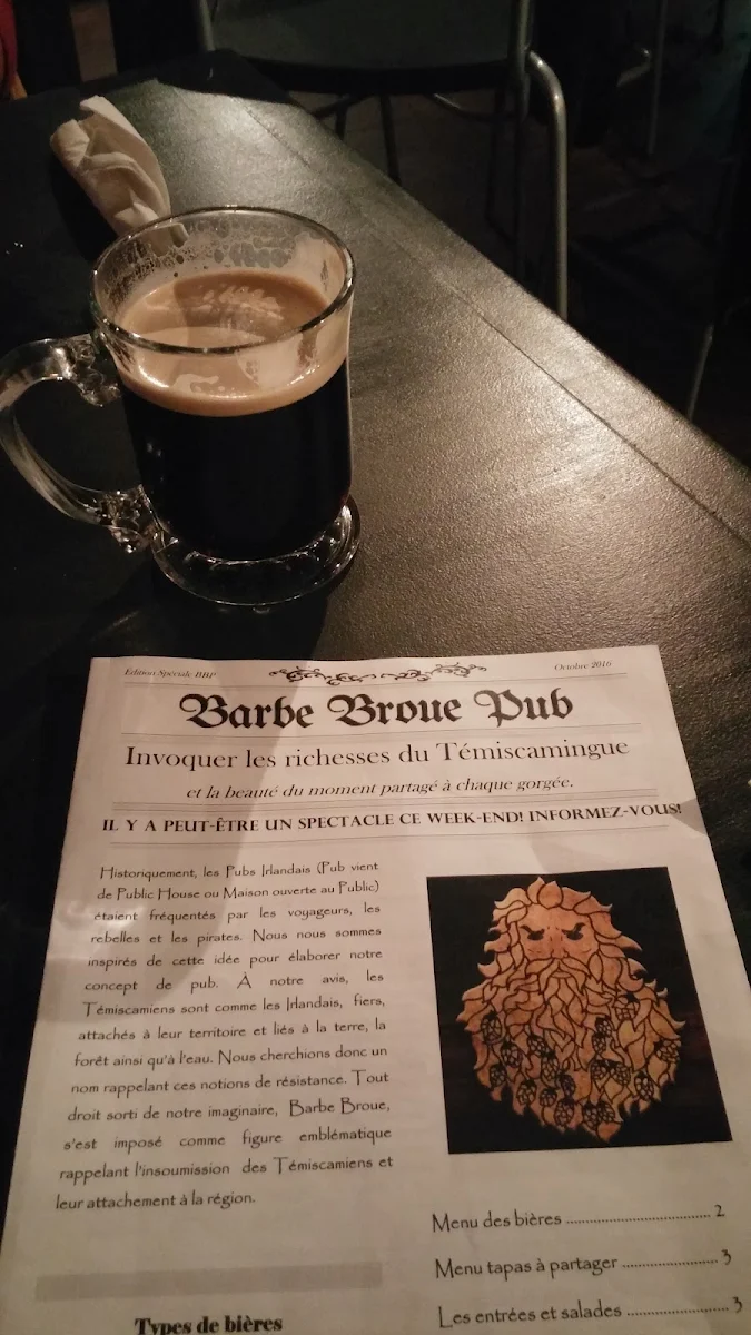 Menu, Barbe Broue Microbrasserie