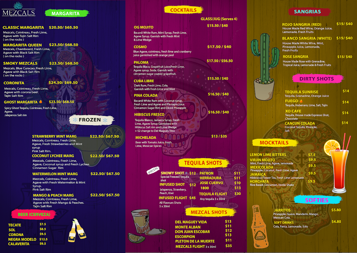 Menu, Mezcals Tequila Bar & Restaurant