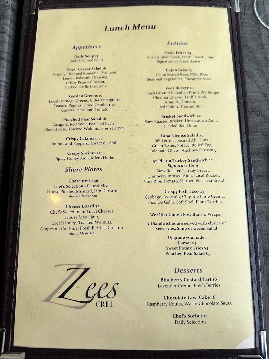 Menu, Zees Wine Bar & Grill