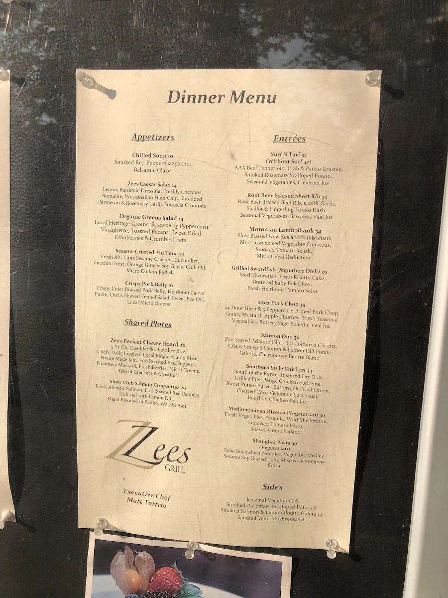 Menu, Zees Wine Bar & Grill