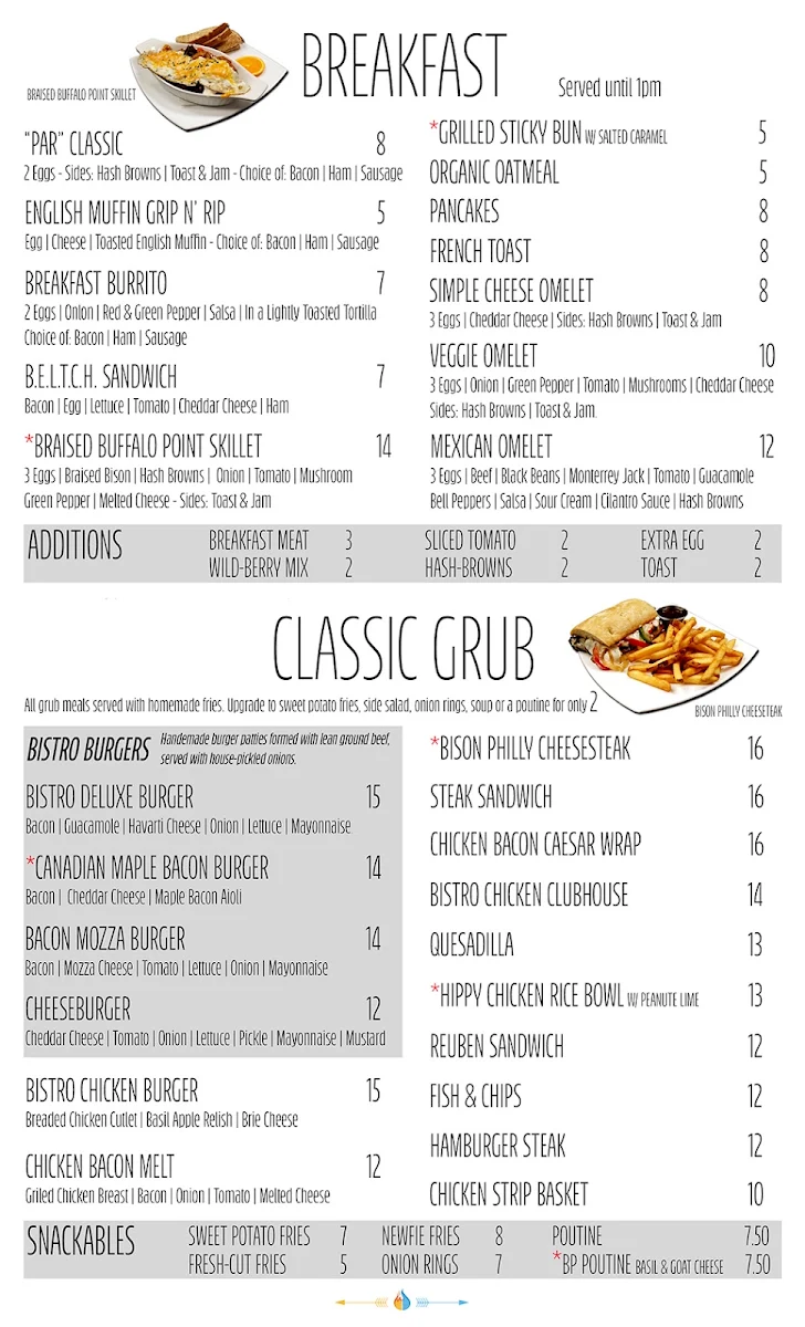 Menu, Fire & Water Bistro at Buffalo Point