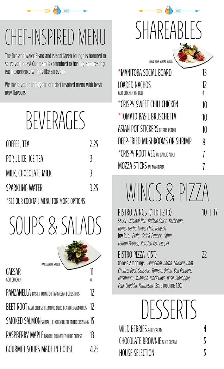 Menu, Fire & Water Bistro at Buffalo Point