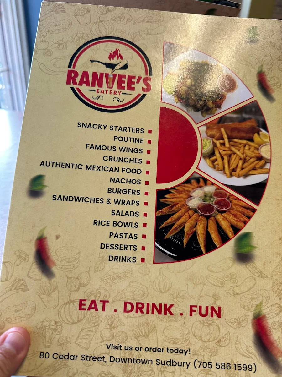 Menu, Ranvee’s Eatery (Sudbury)