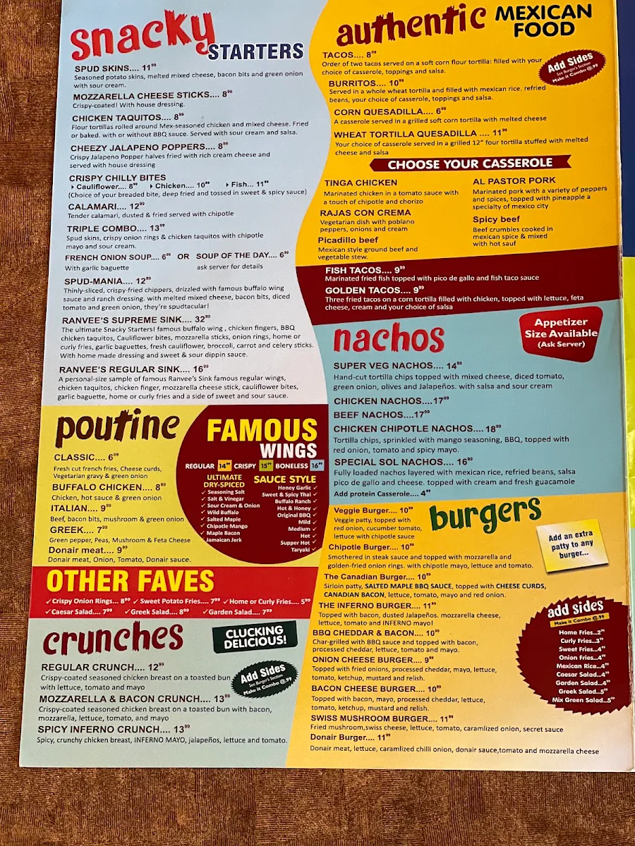 Menu, Ranvee’s Eatery (Sudbury)