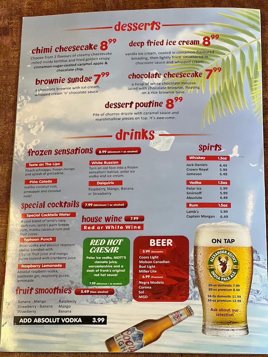 Menu, Ranvee’s Eatery (Sudbury)