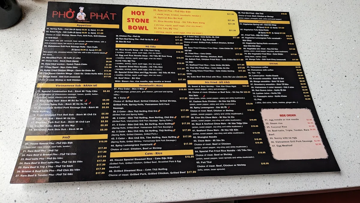 Menu, Pho Phat
