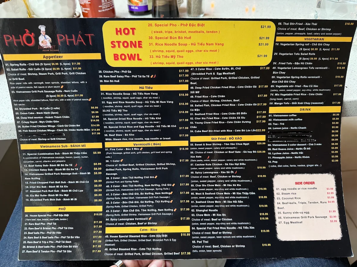 Menu, Pho Phat