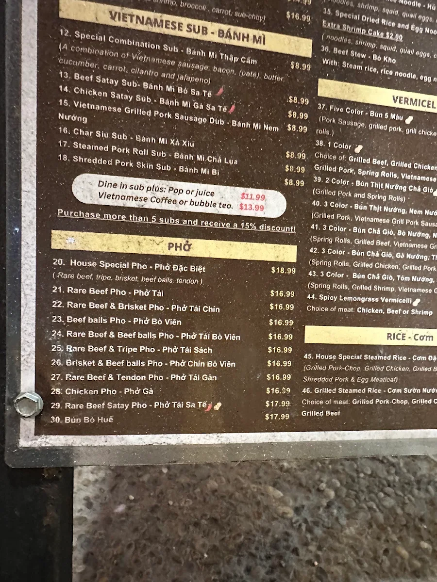 Menu, Pho Phat