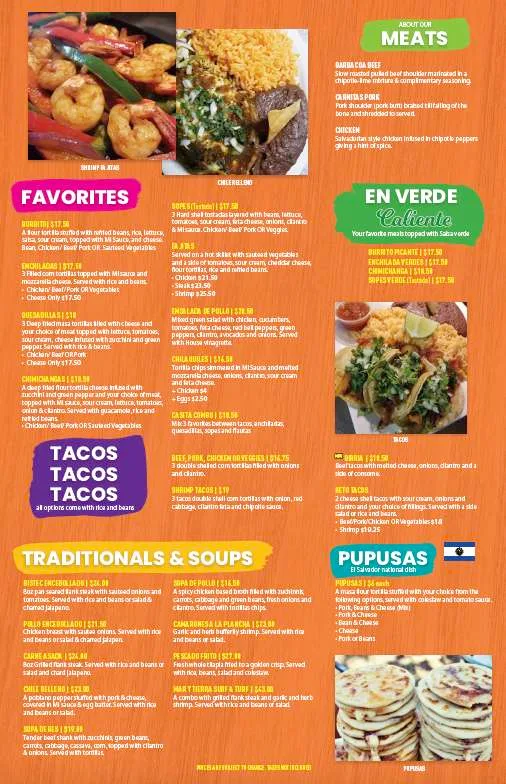 Menu, Mi Casita Restaurant & Bar