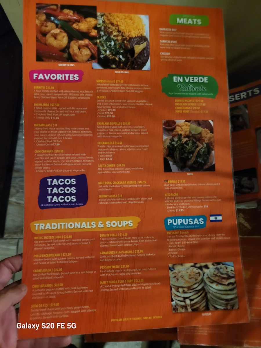 Menu, Mi Casita Restaurant & Bar