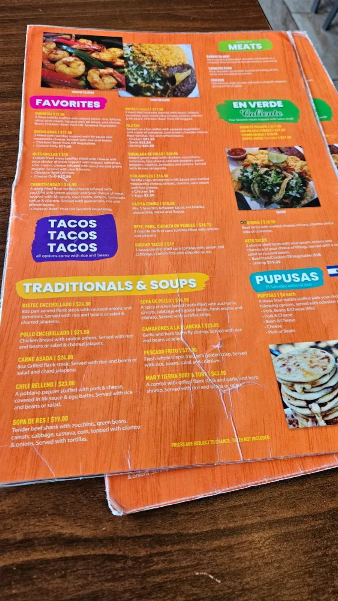 Menu, Mi Casita Restaurant & Bar