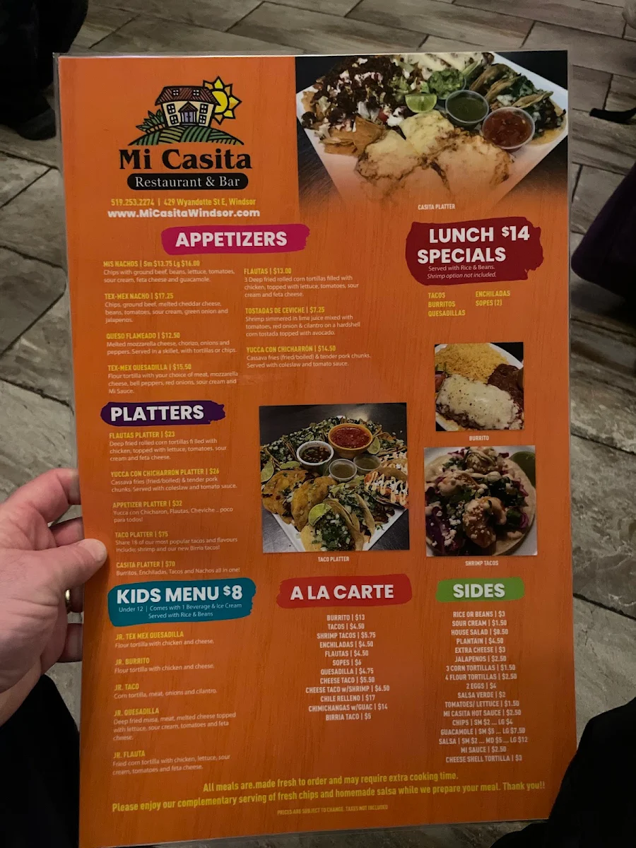 Menu, Mi Casita Restaurant & Bar