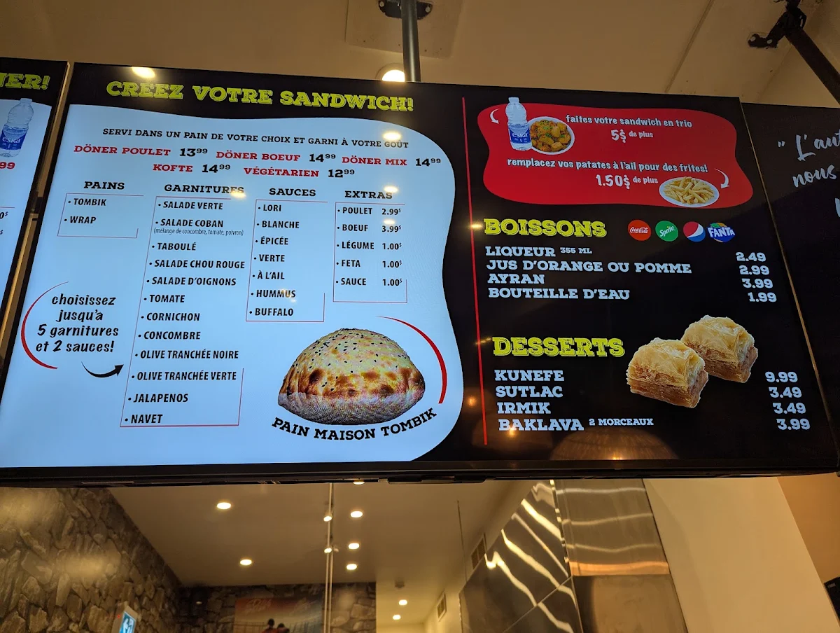Menu, Lori Döner Mont-Royal