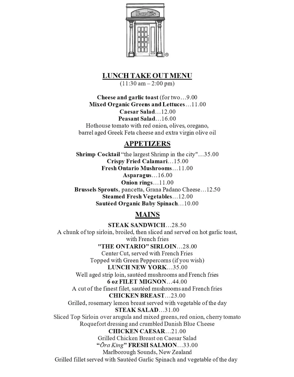 Menu, Bardi's Steak House