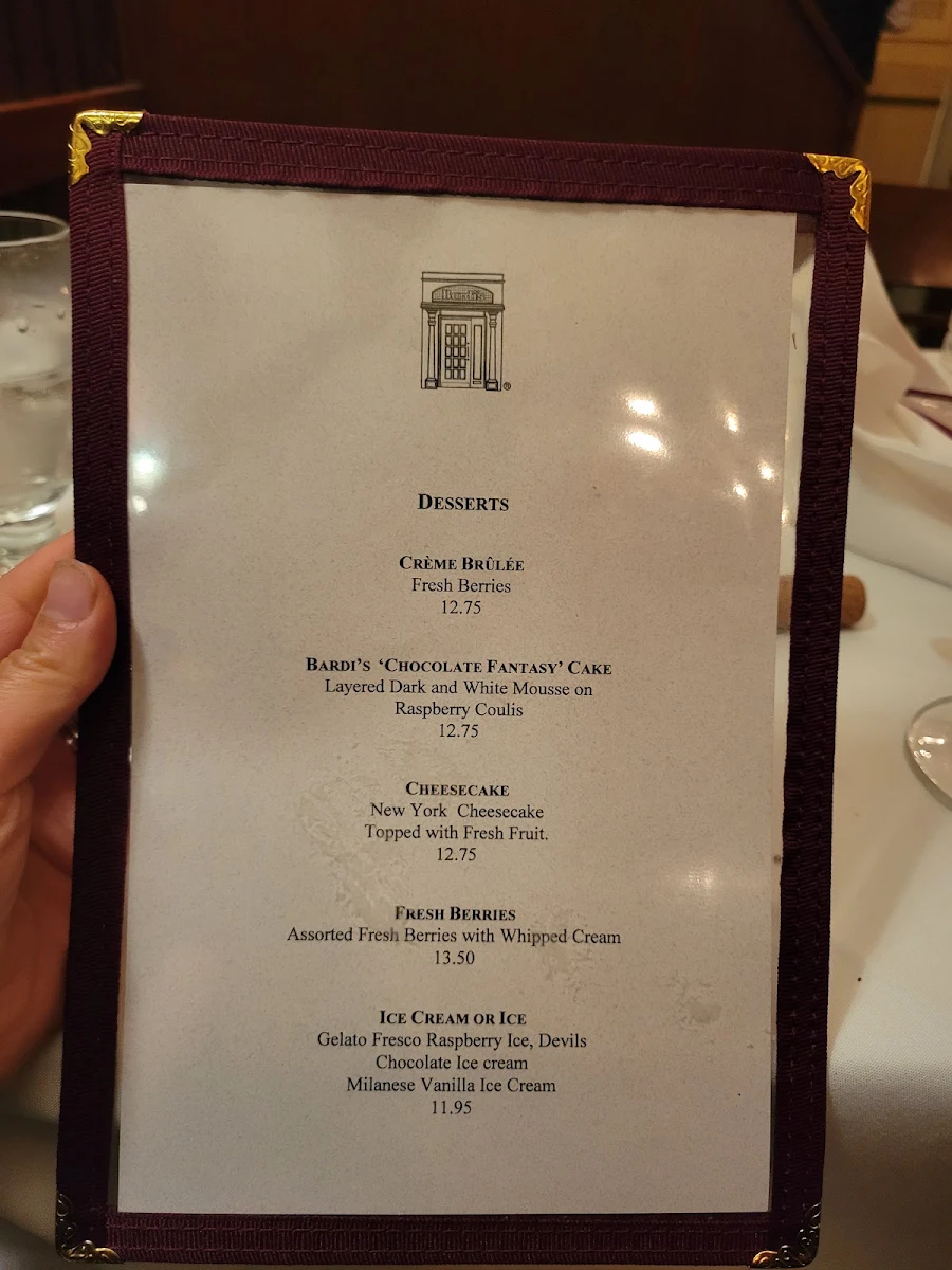 Menu, Bardi's Steak House