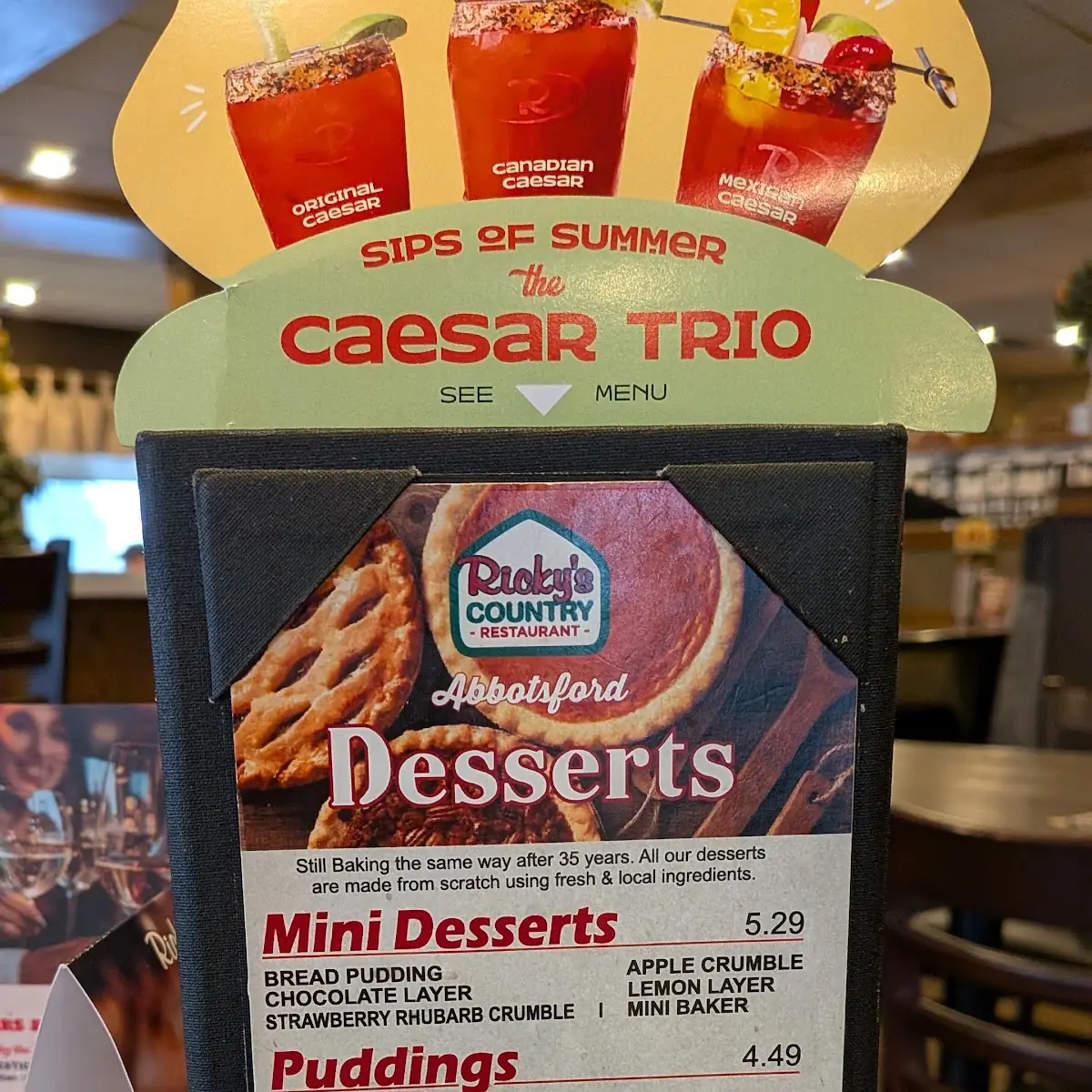 Menu, Ricky's Country Restaurant - Abbotsford