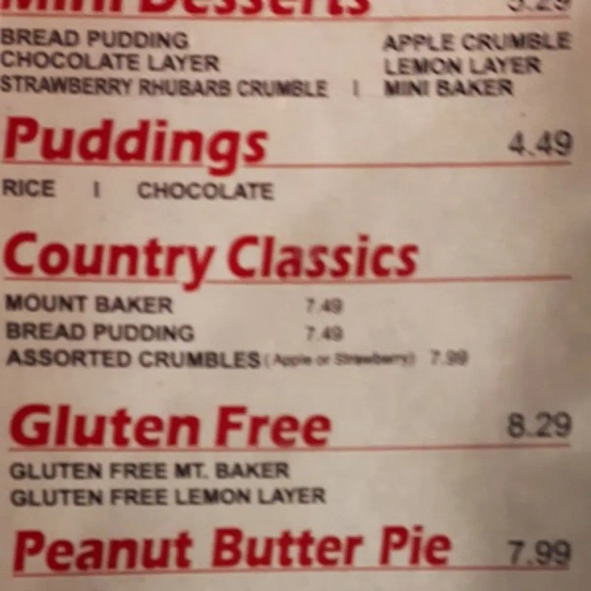 Menu, Ricky's Country Restaurant - Abbotsford