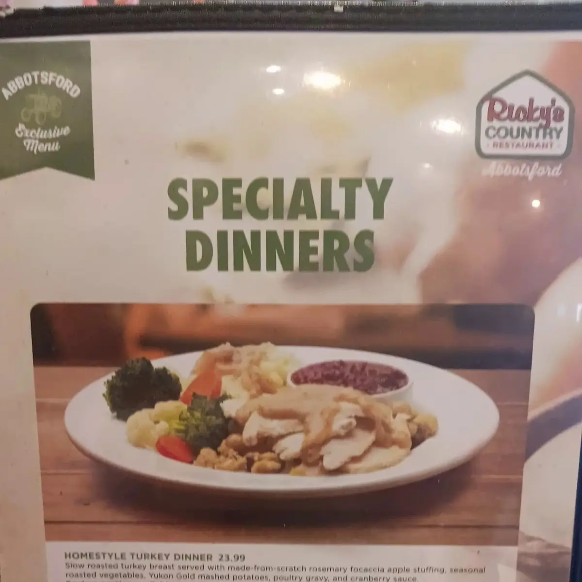 Menu, Ricky's Country Restaurant - Abbotsford
