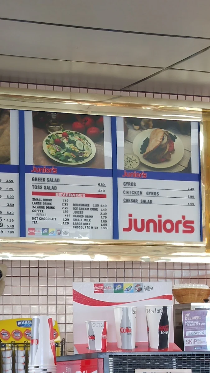 Menu, Junior's Restaurant