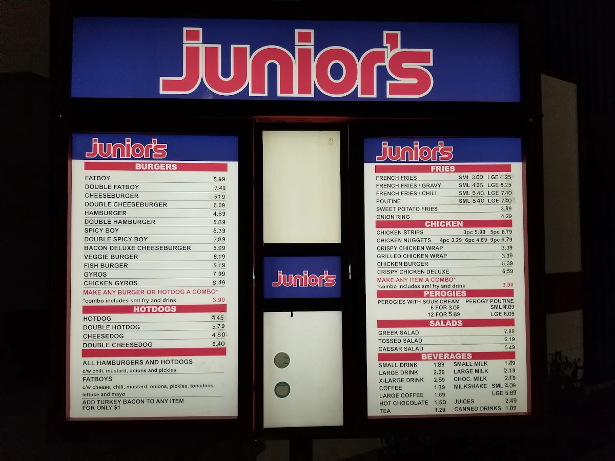Menu, Junior's Restaurant