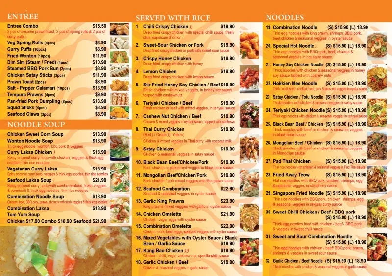 Menu, Tigers Asian wok