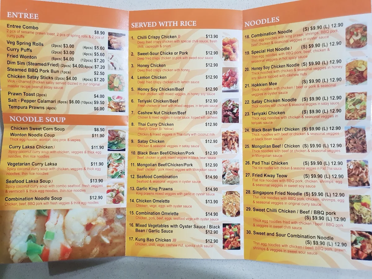 Menu, Tigers Asian wok