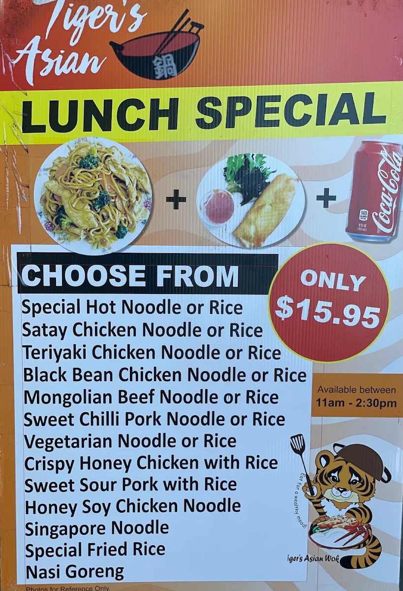 Menu, Tigers Asian wok