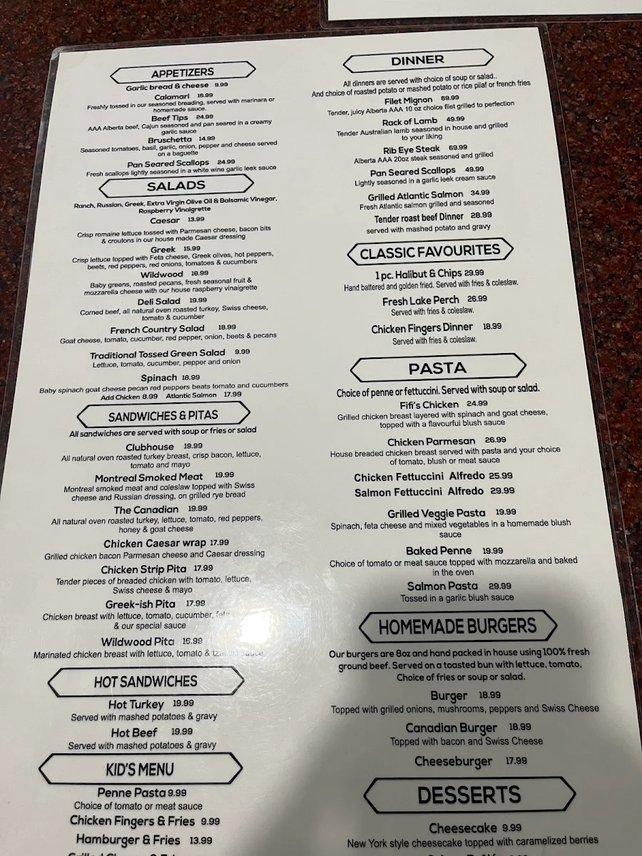 Menu, Wildwood Grill