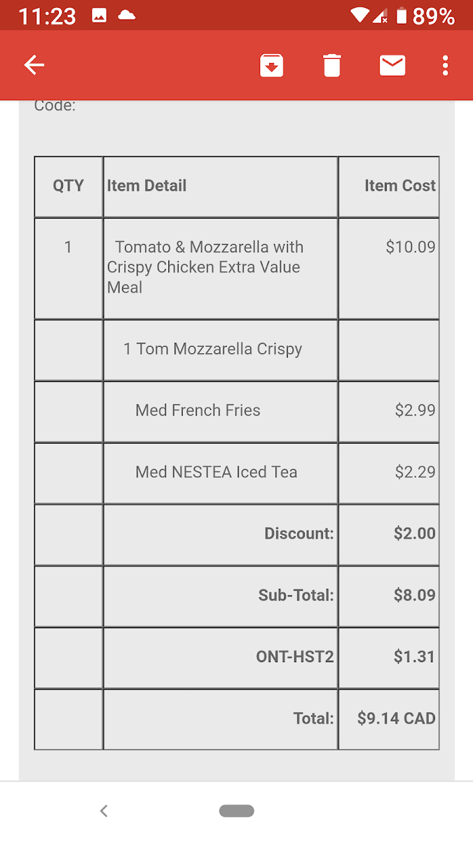Menu, McDonald's