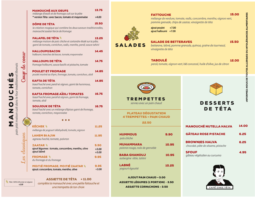 Menu, Café chez Téta