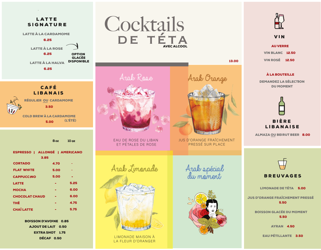 Menu, Café chez Téta