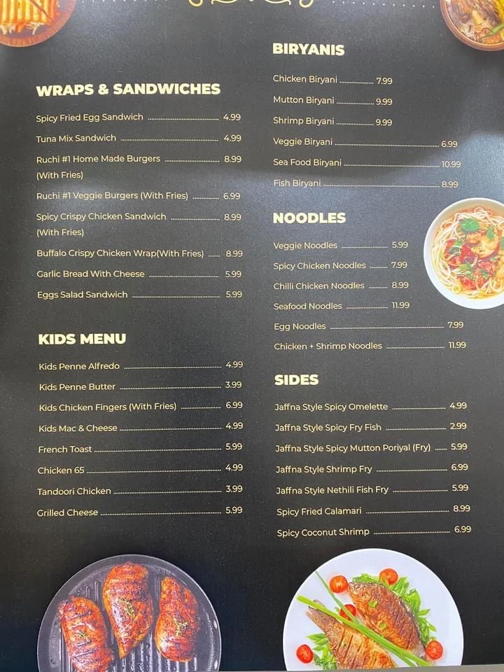 Menu, Ruchi #1 Take out & Catering