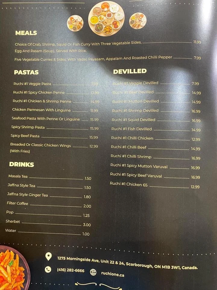 Menu, Ruchi #1 Take out & Catering