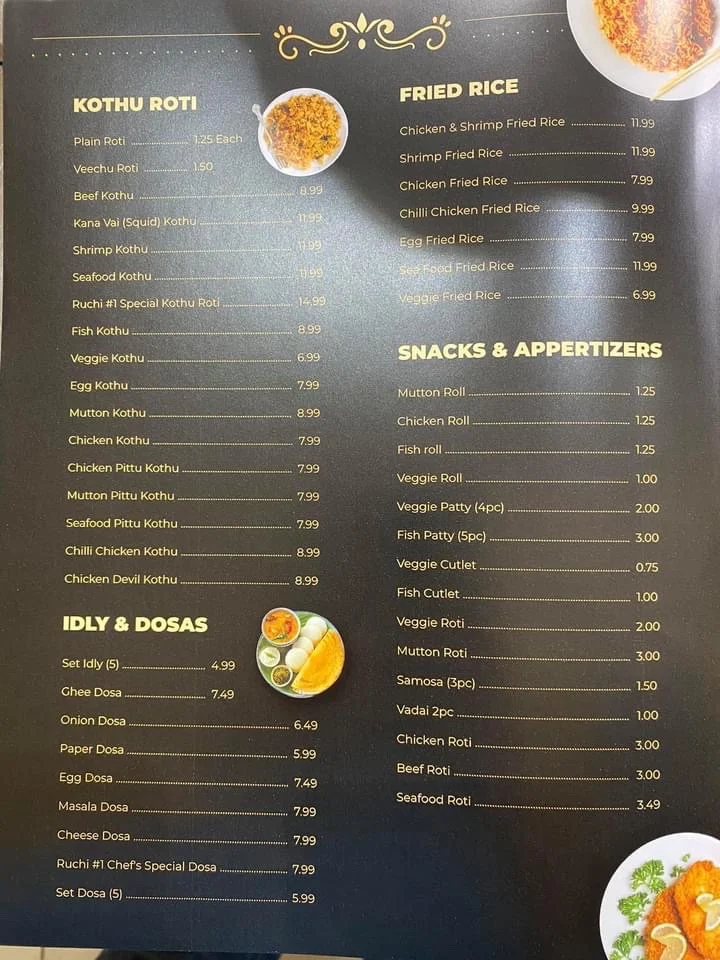 Menu, Ruchi #1 Take out & Catering