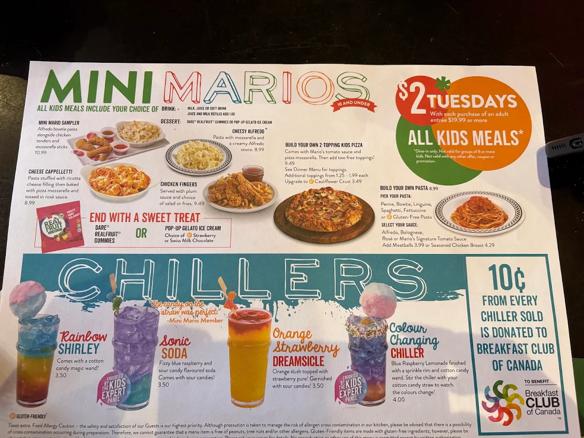 Menu, East Side Mario's