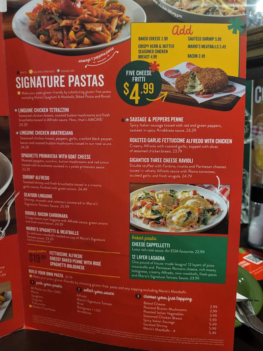 Menu, East Side Mario's
