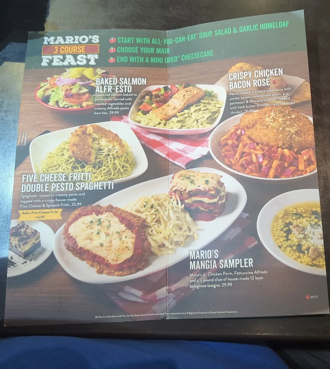 Menu, East Side Mario's