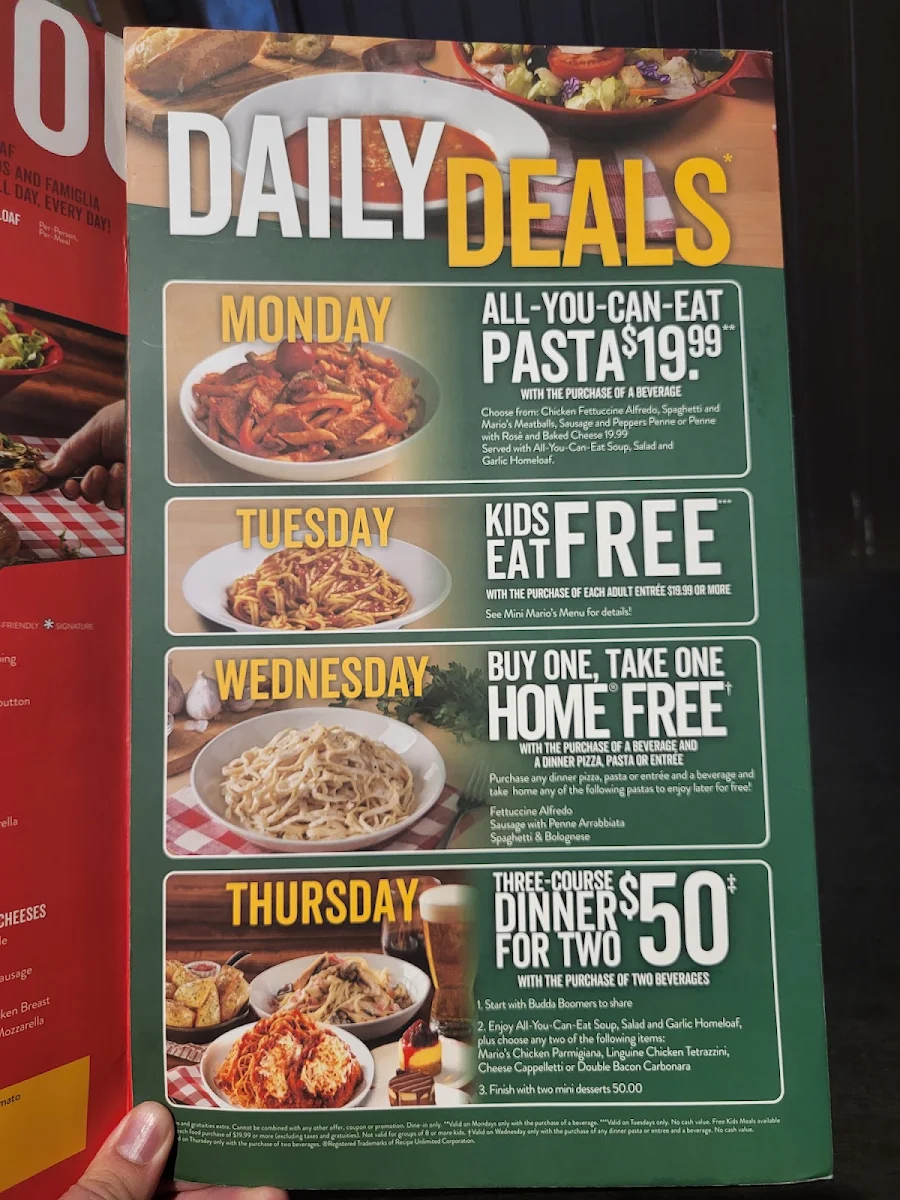 Menu, East Side Mario's